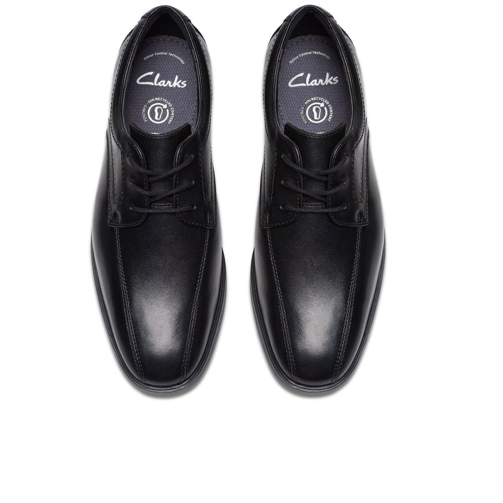 Clarks boys' black leather lace-up school shoe