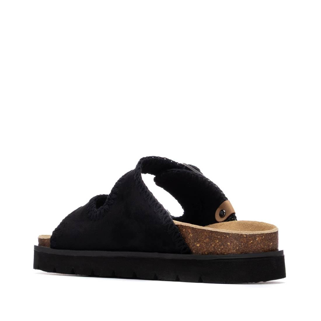 Refresh women's black denim sandal with buckle