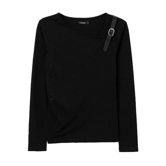Tiffosi Malli women's black asymmetric top with buckle strap detail
