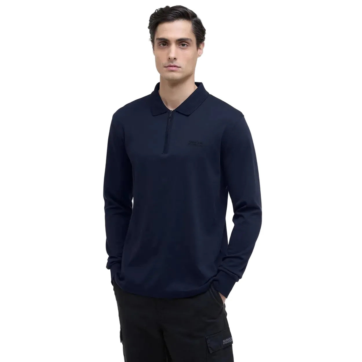 Barbour International Mens Polo Shirt Innes LS Interlock Navy