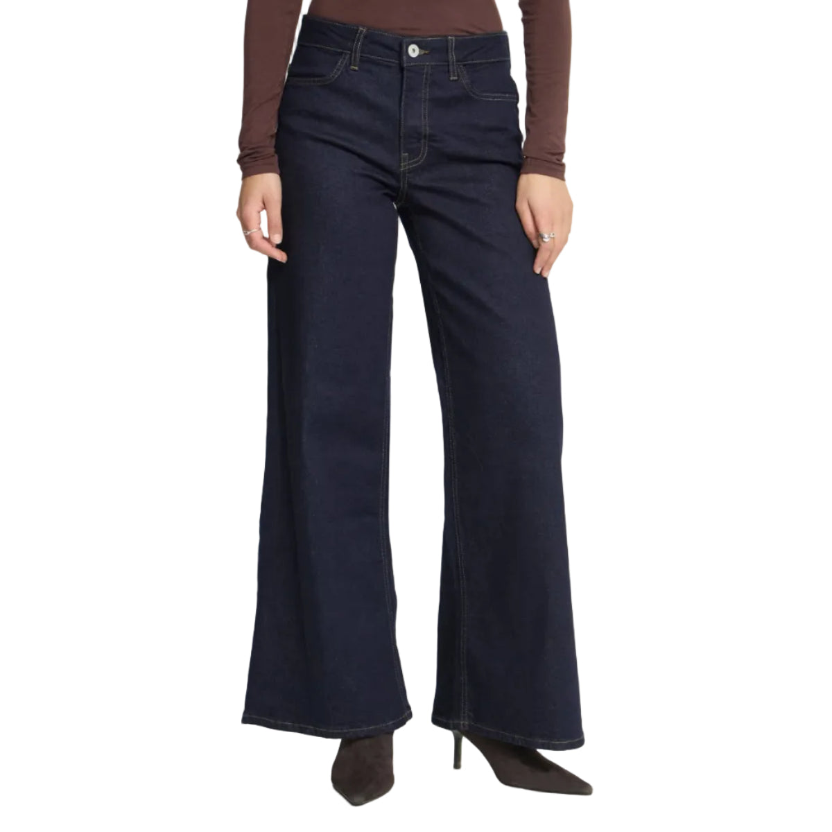Ichi Twiggy women's dark blue wide-leg denim jeans