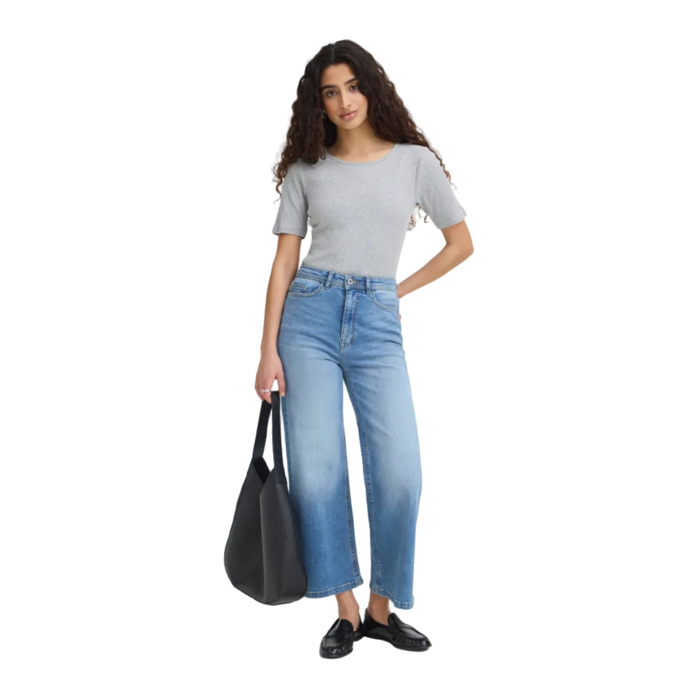 Ichi Womens Ihtwiggy Cropped High Waist Jeans Light Blue