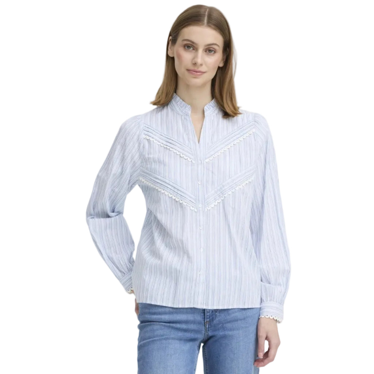 Ichi Womens Shirt Litu Creme/Blue Stripe