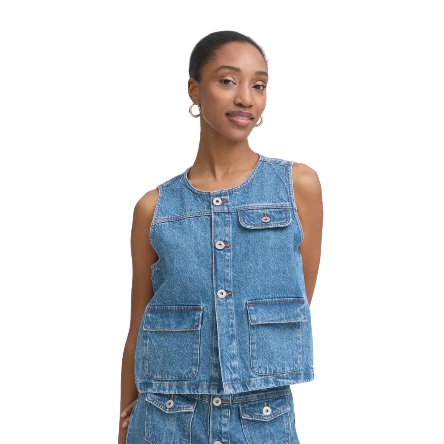 Ichi Womens Ihpamila Waistcoat Medium Blue