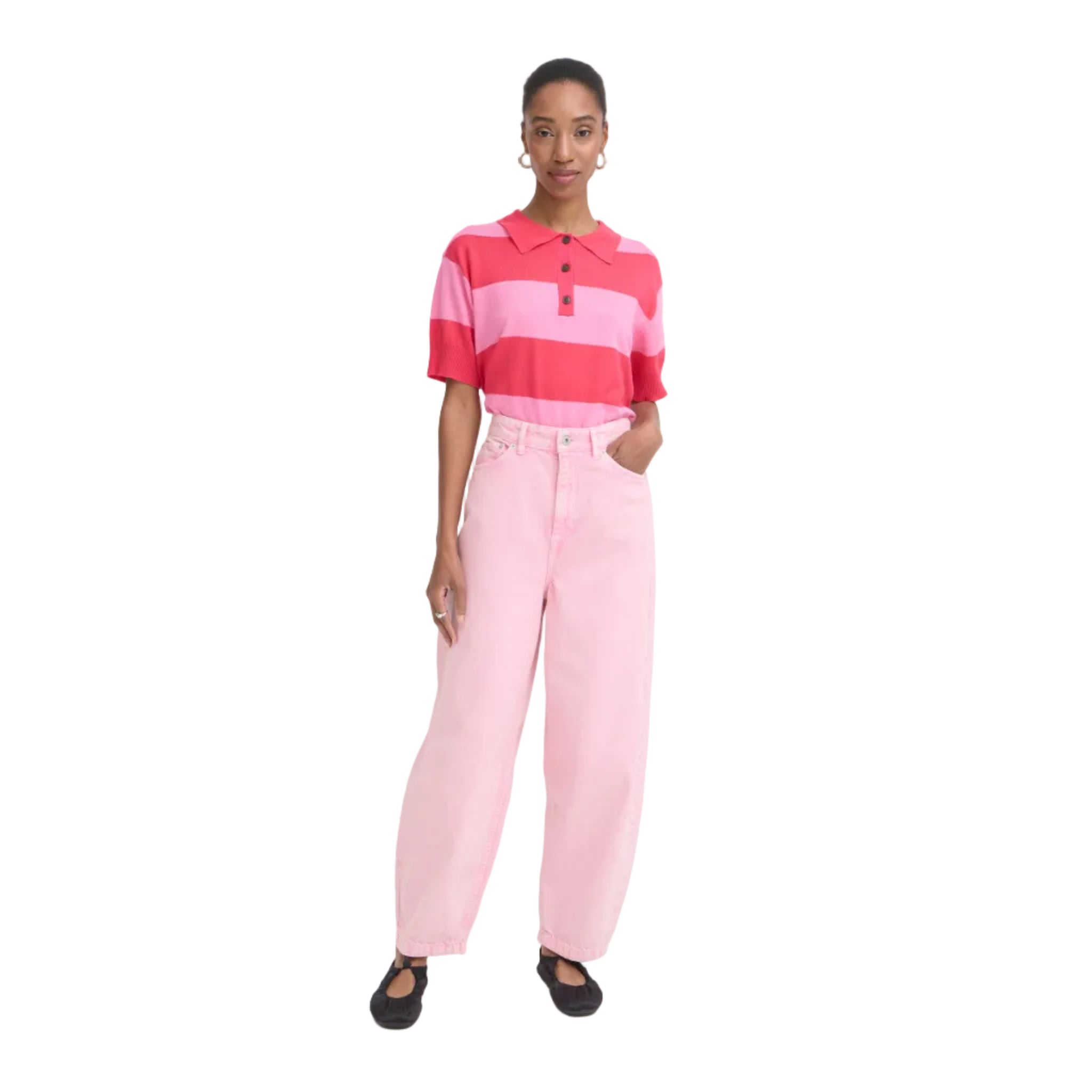 Ichi women's pink denim jeans with zip