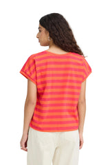 Ichi Womens Ihjuniper T-Shirt Mandarin Red/Azalea Stripe