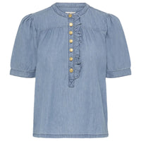 Ichi Womens Top Ancey Washed Medium Blue