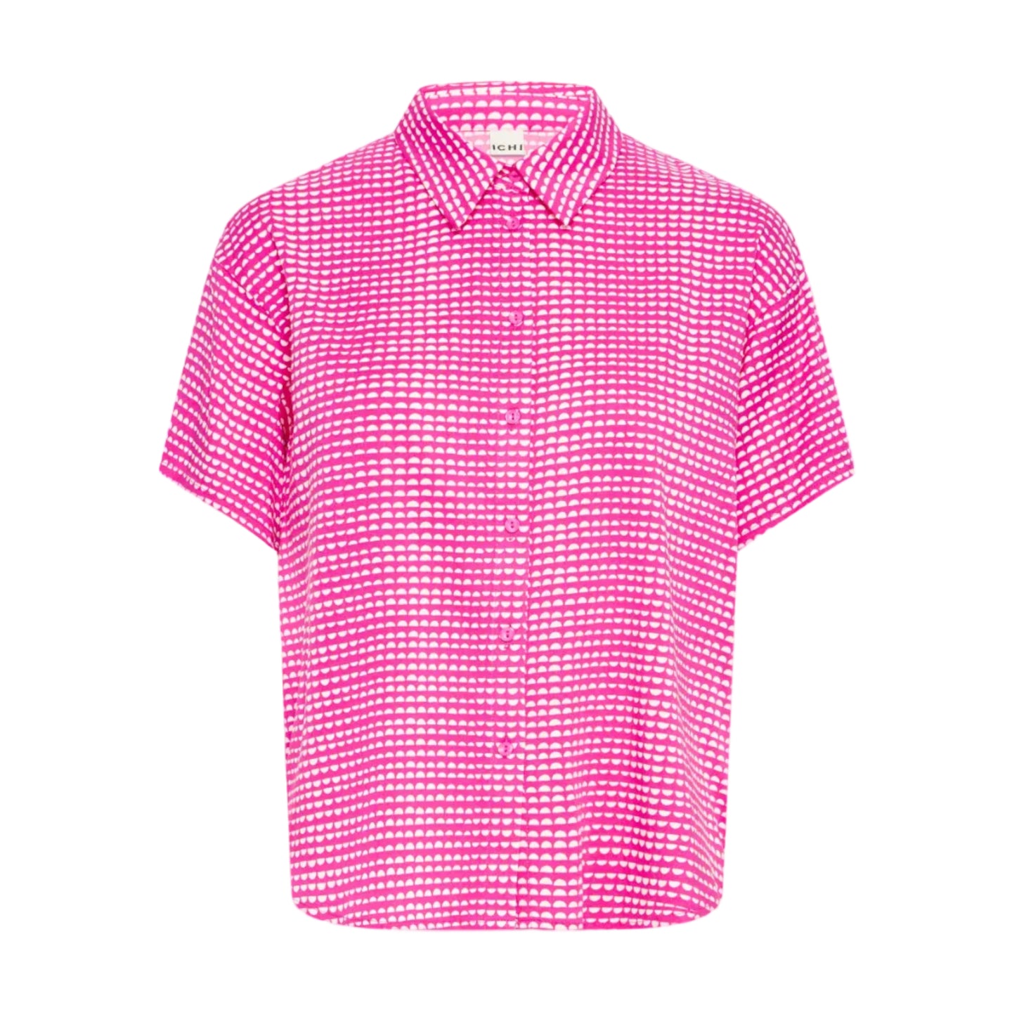 Ichi Womens Ihaya Shirt Pink/White Graphic Scallop