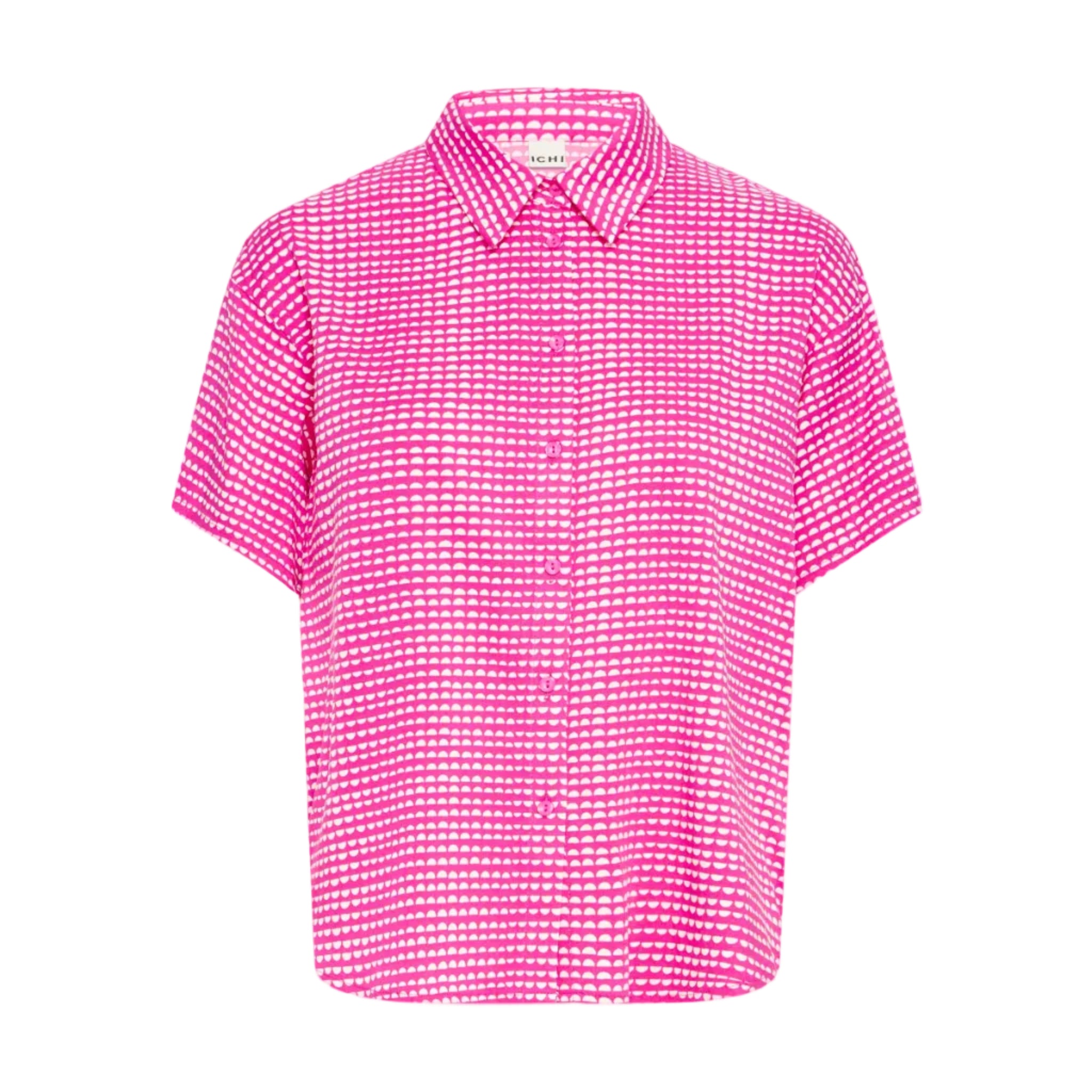 Ichi Womens Ihaya Shirt Pink/White Graphic Scallop