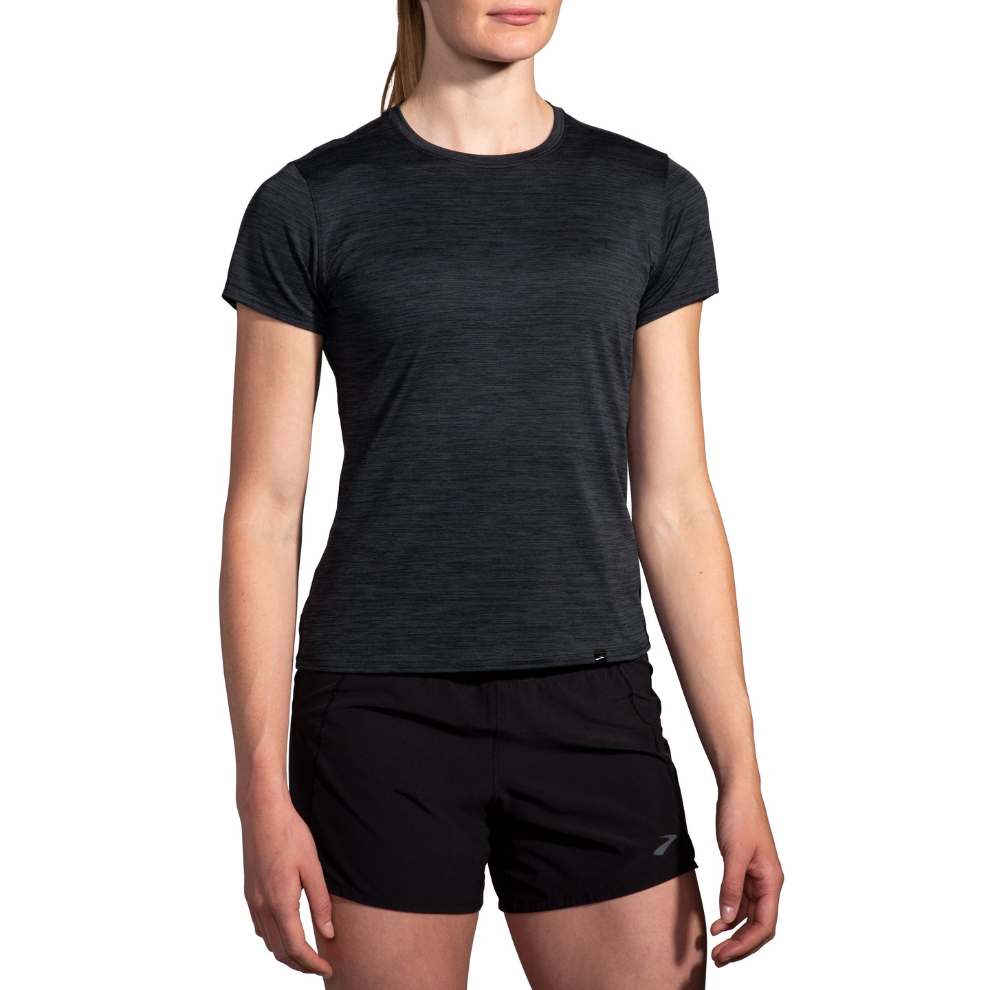 Brooks Womens T-Shirt Luxe Short Sleeve HTR Deep Black