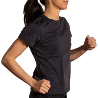 Brooks Womens T-Shirt Luxe Short Sleeve HTR Deep Black