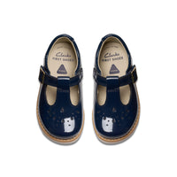 Clarks Crown Print T Navy Patent