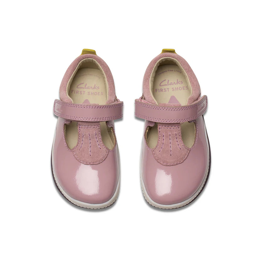 Clarks Girls Shoe Noodle Bright T Dusty Pink Patent