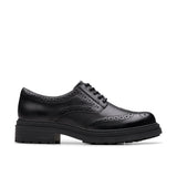 Clarks girls' black leather lace-up school shoe