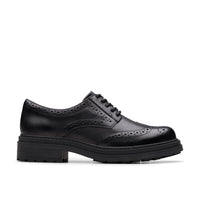Clarks girls' black leather lace-up school shoe