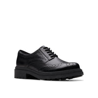 Clarks girls' black leather lace-up school shoe
