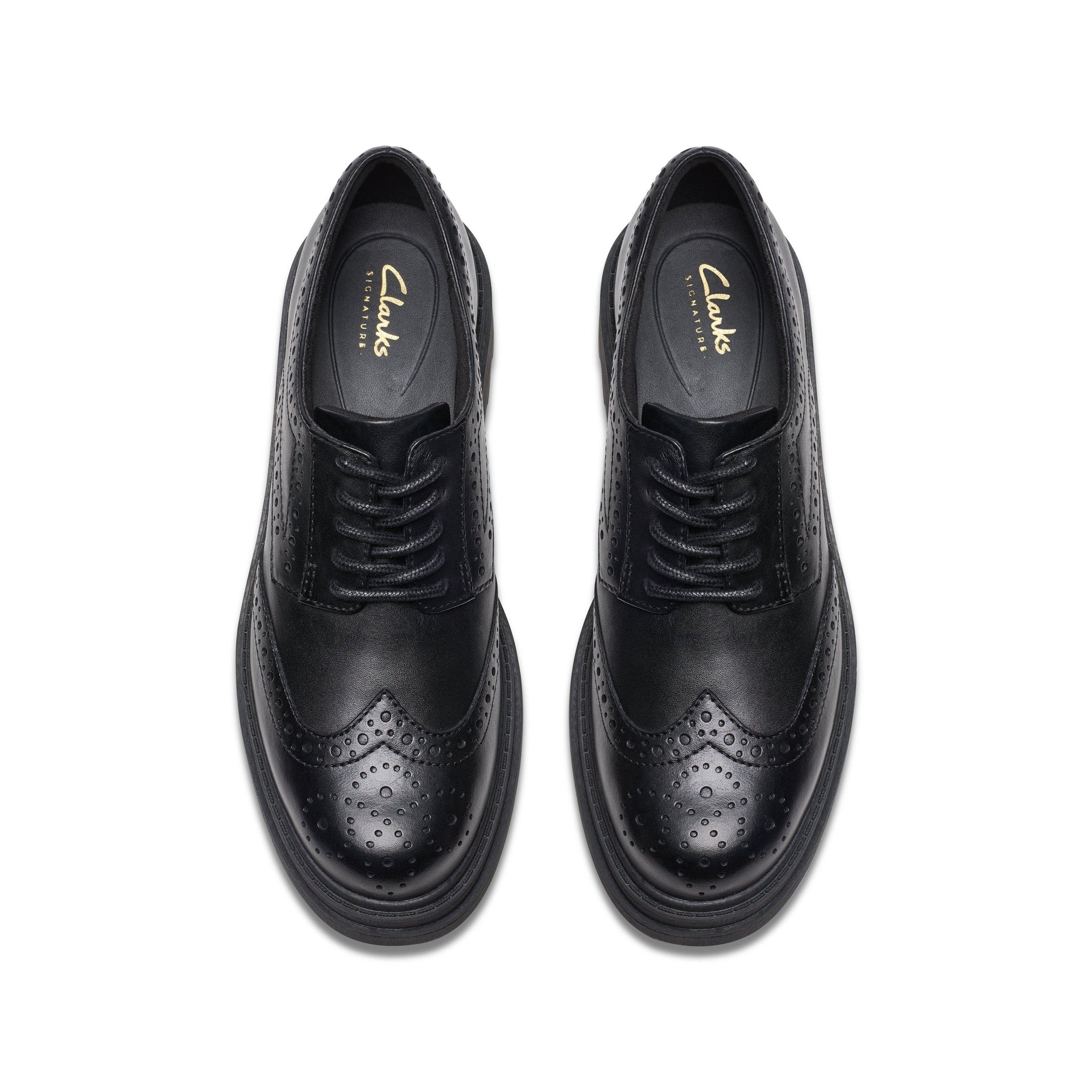 Clarks girls' black leather lace-up school shoe