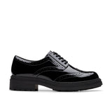 Clarks girls' black patent lace-up school shoe