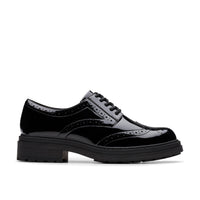 Clarks girls' black patent lace-up school shoe
