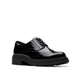 Clarks girls' black patent lace-up school shoe
