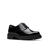 Clarks girls' black patent lace-up school shoe
