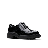 Clarks girls' black patent lace-up school shoe