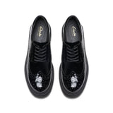 Clarks girls' black patent lace-up school shoe