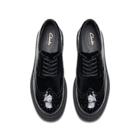 Clarks girls' black patent lace-up school shoe