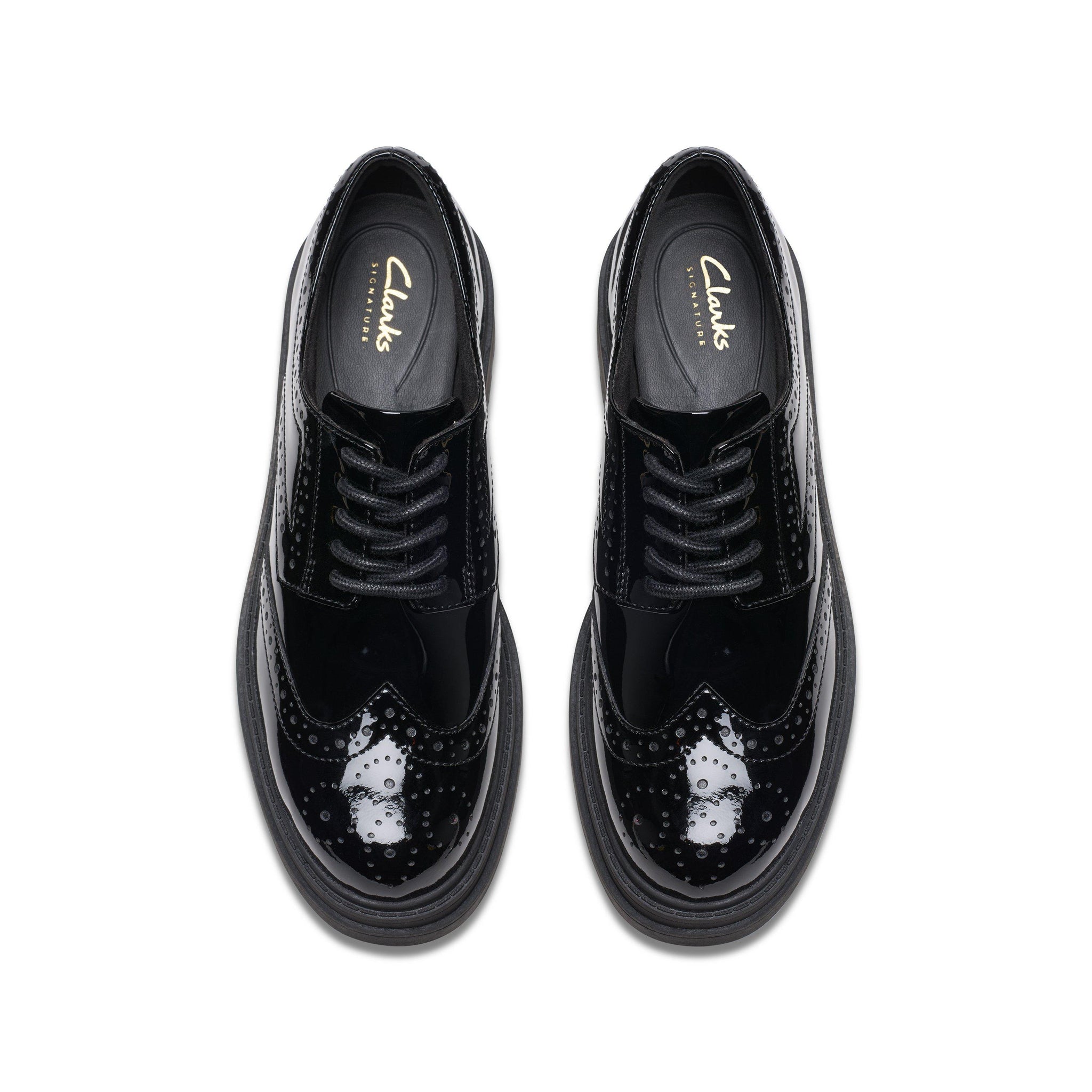 Clarks girls' black patent lace-up school shoe