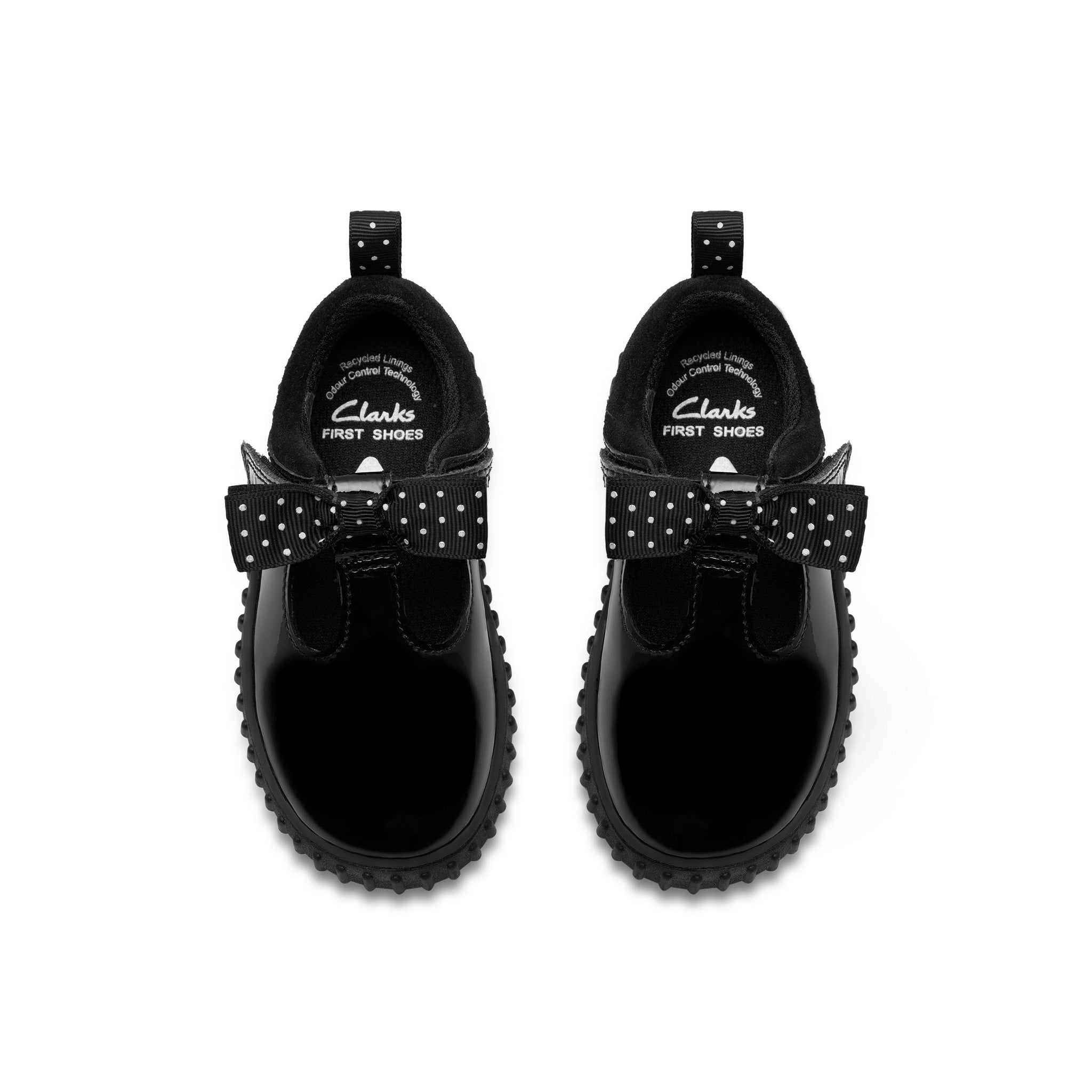 Clarks girls' black patent shoe with velcro