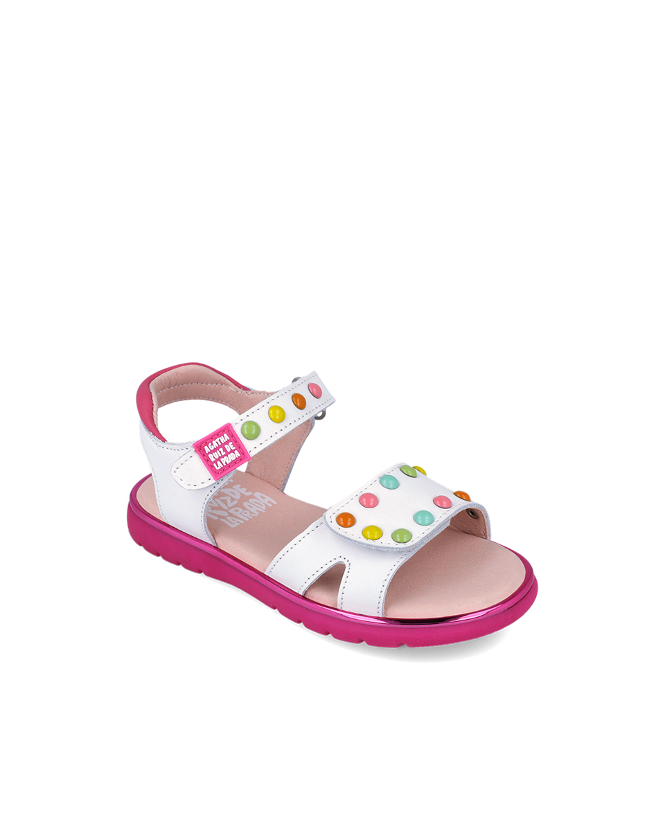 Agatha Ruiz girls' white sandal with touch-fastening strap