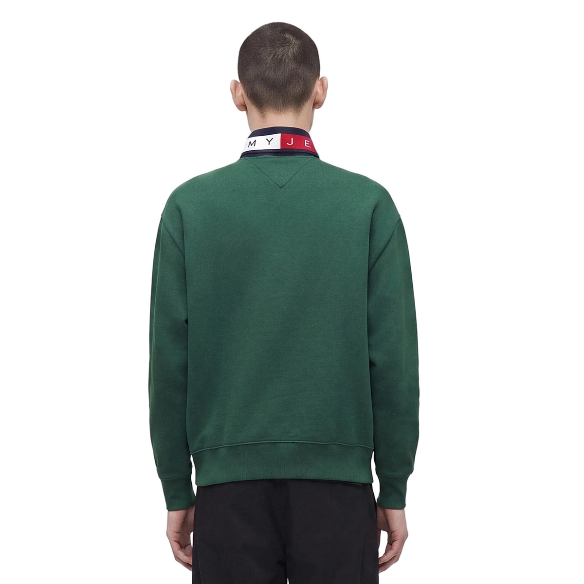Tommy Jeans men's velvet green relaxed branded collar quarter-zip top