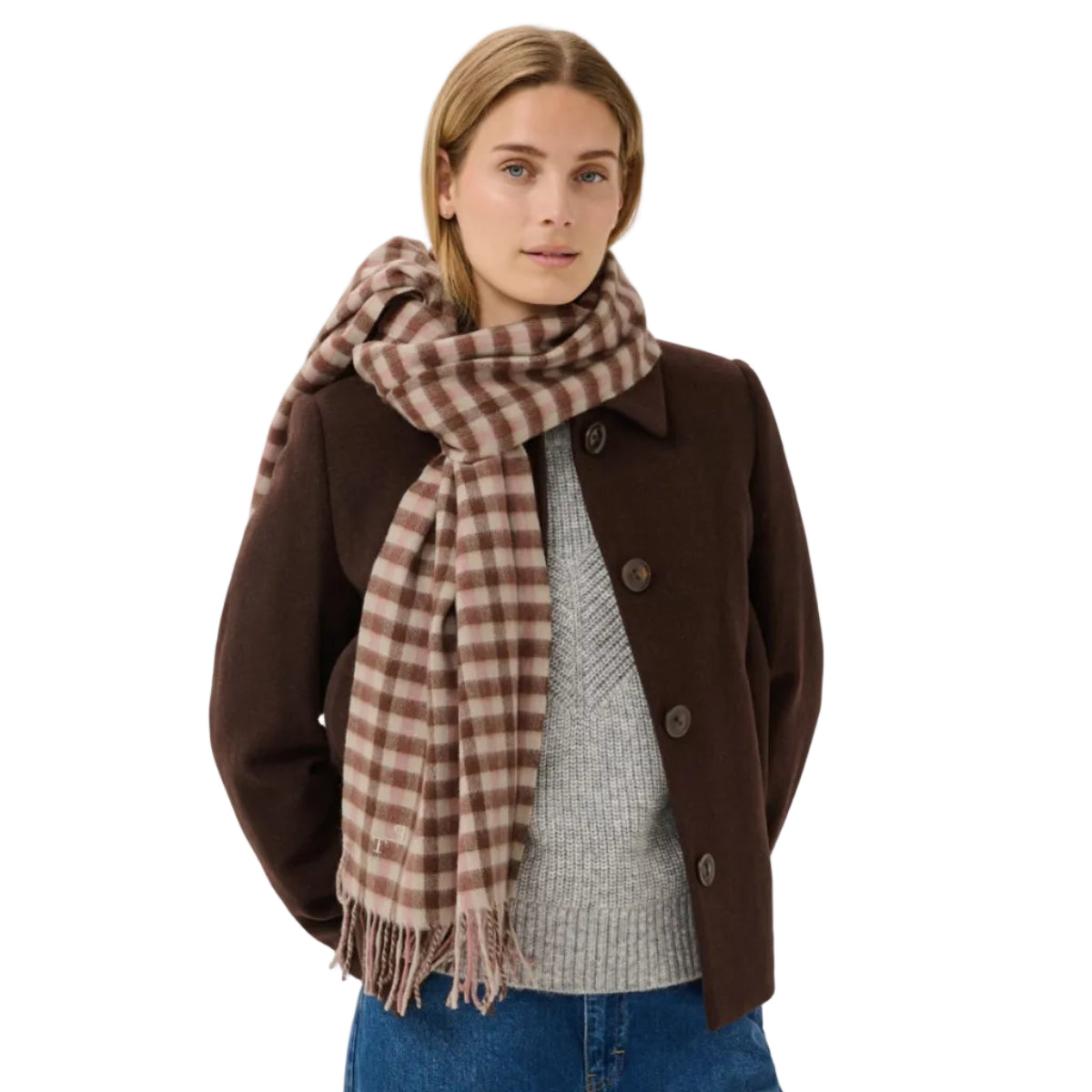 Part Two Kitha women's brandied apricot check scarf