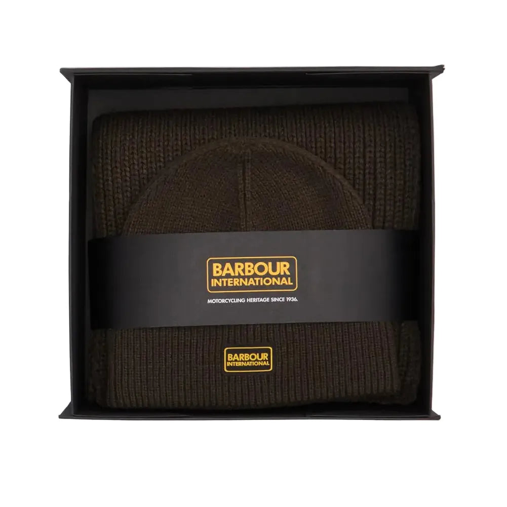 Barbour International Mens Beanie/Scarf Sweeper Legacy Gift Set Sage
