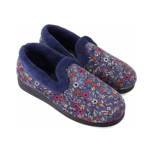 Padders Womens Repose Slippers Denim Floral Cord