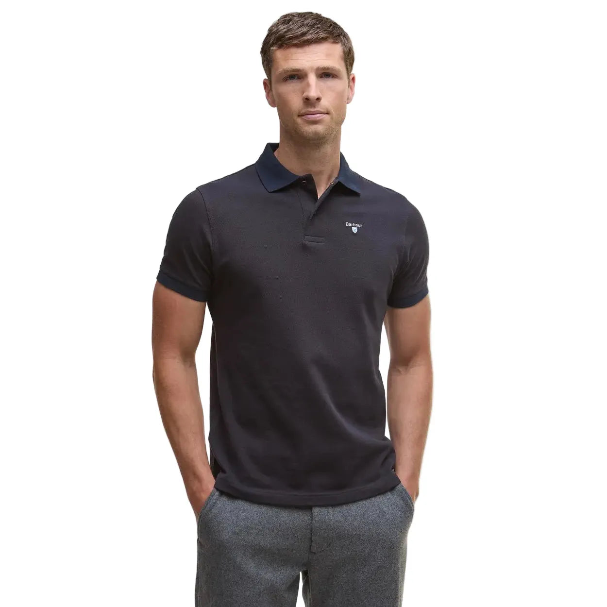 Barbour Mens Polo Shirt Essential Sports Mix Dark Oak