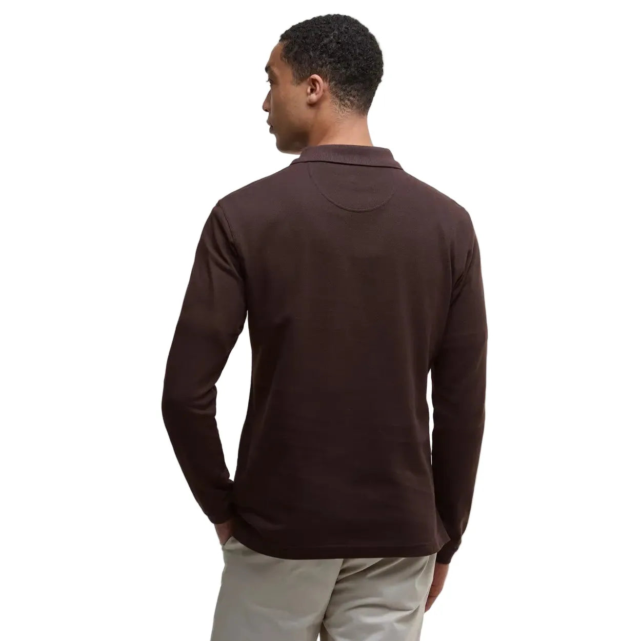 Barbour Mens Polo Shirt Essential LS Tartan Pique Dark Oak