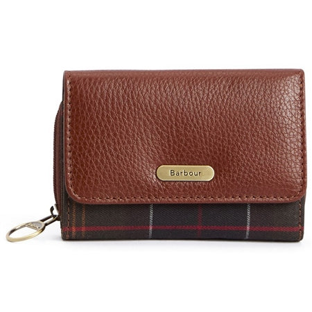 Barbour women's brown grained leather Rosa purse with classic tartan base