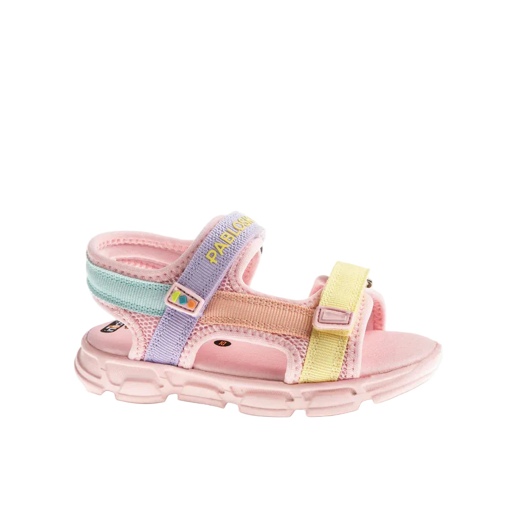 Pablosky girls' lilac and yellow sandal with touch-fastening strap