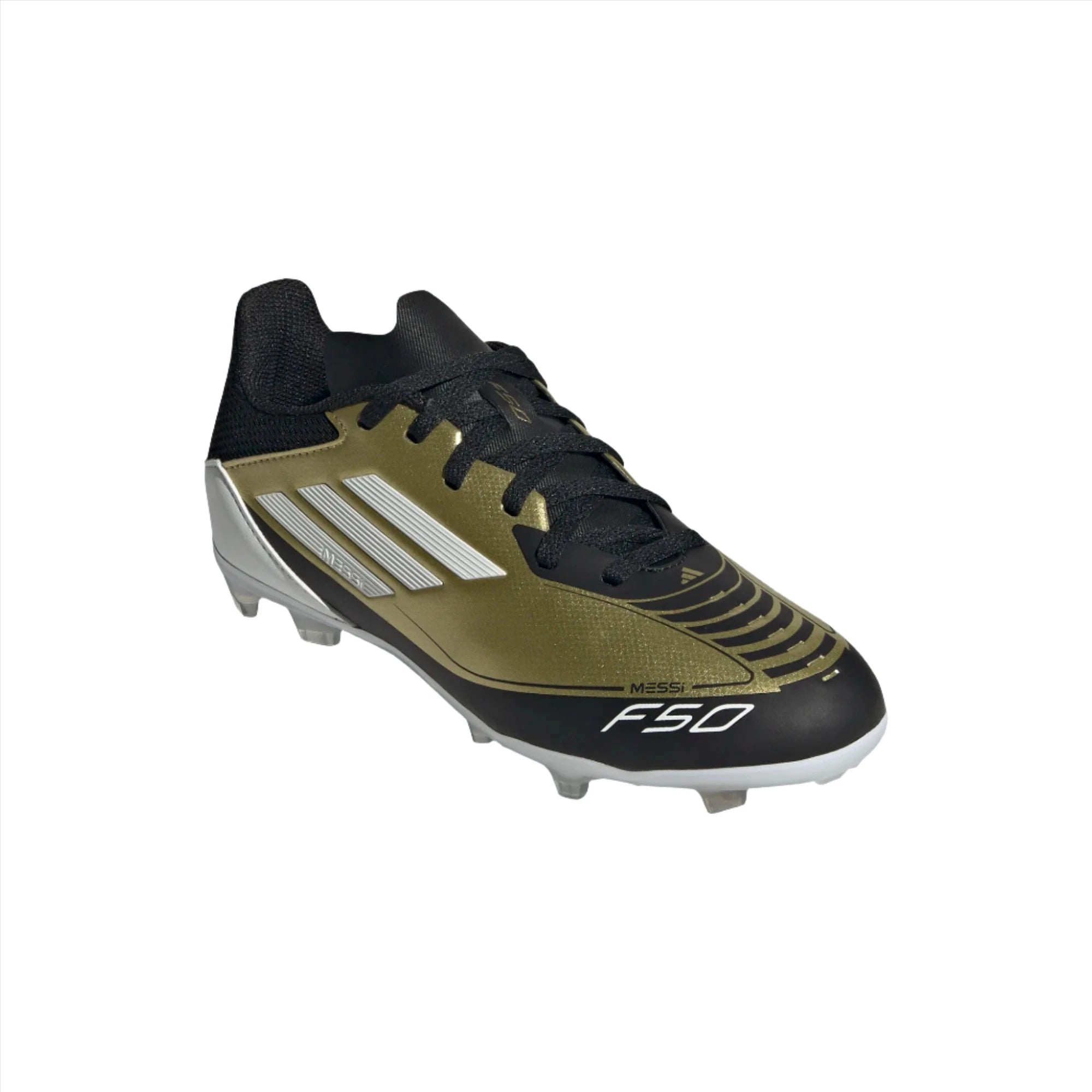 Adidas Junior Firm Ground Football Boot F50 League J Messi Gold/White/Black