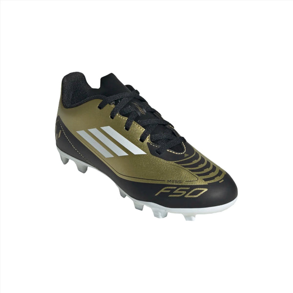 Adidas Junior Firm Ground Football Boot F50 Club J Messi Gold White Bl Donaghys