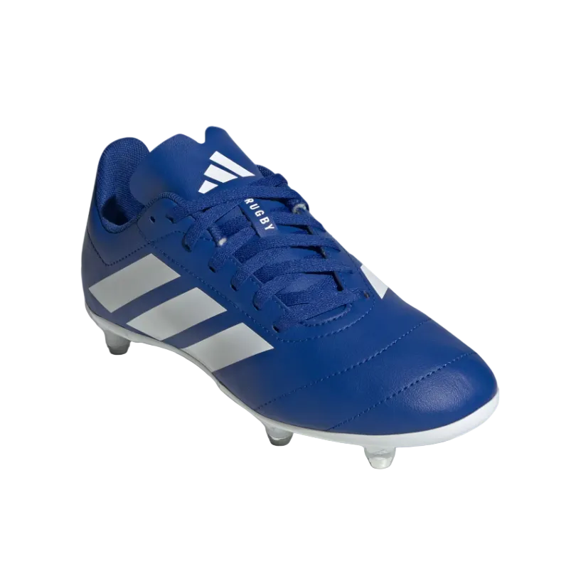 Adidas kids' blue and white soft-ground rugby boot