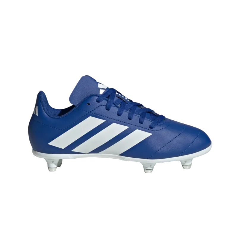 Adidas kids' blue and white soft-ground rugby boot