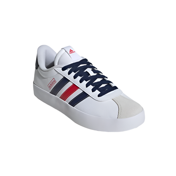 adidas white blue and red stripe courtset trainers