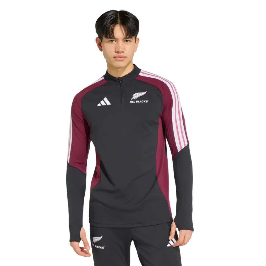 Adidas men's black All Blacks quarter-zip top