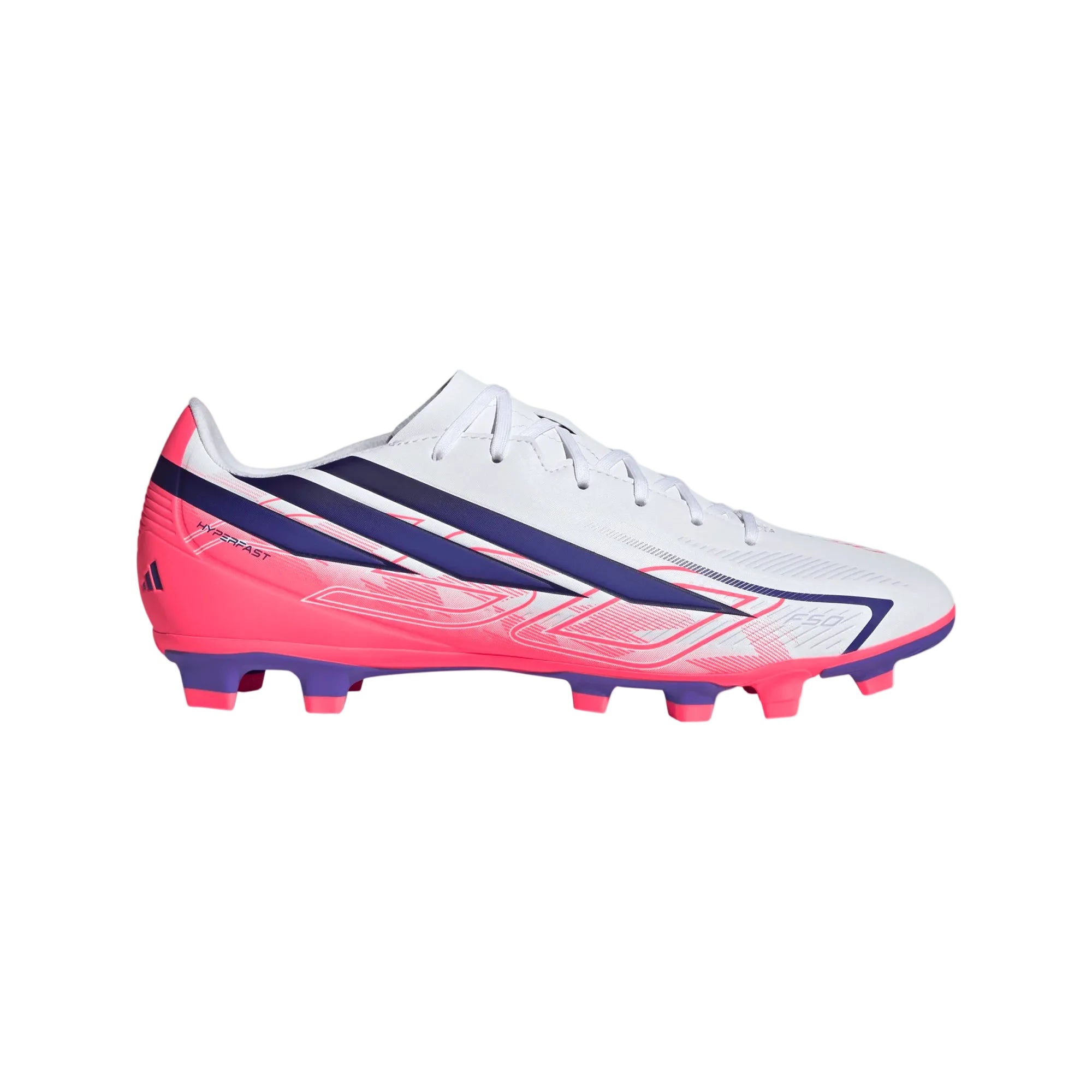 Adidas Adult Football Boot F50 Hyperfast Club FG/MG Cloud White/Solar Purple/Solar Turbo