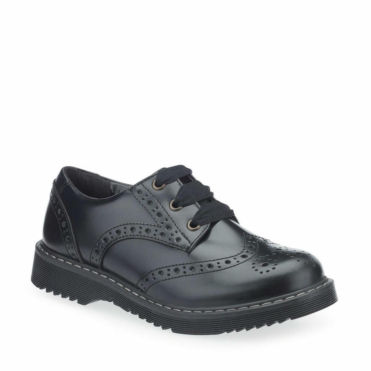 Angry Angels Girls School Shoe Impulsive Black Leather - Donaghys