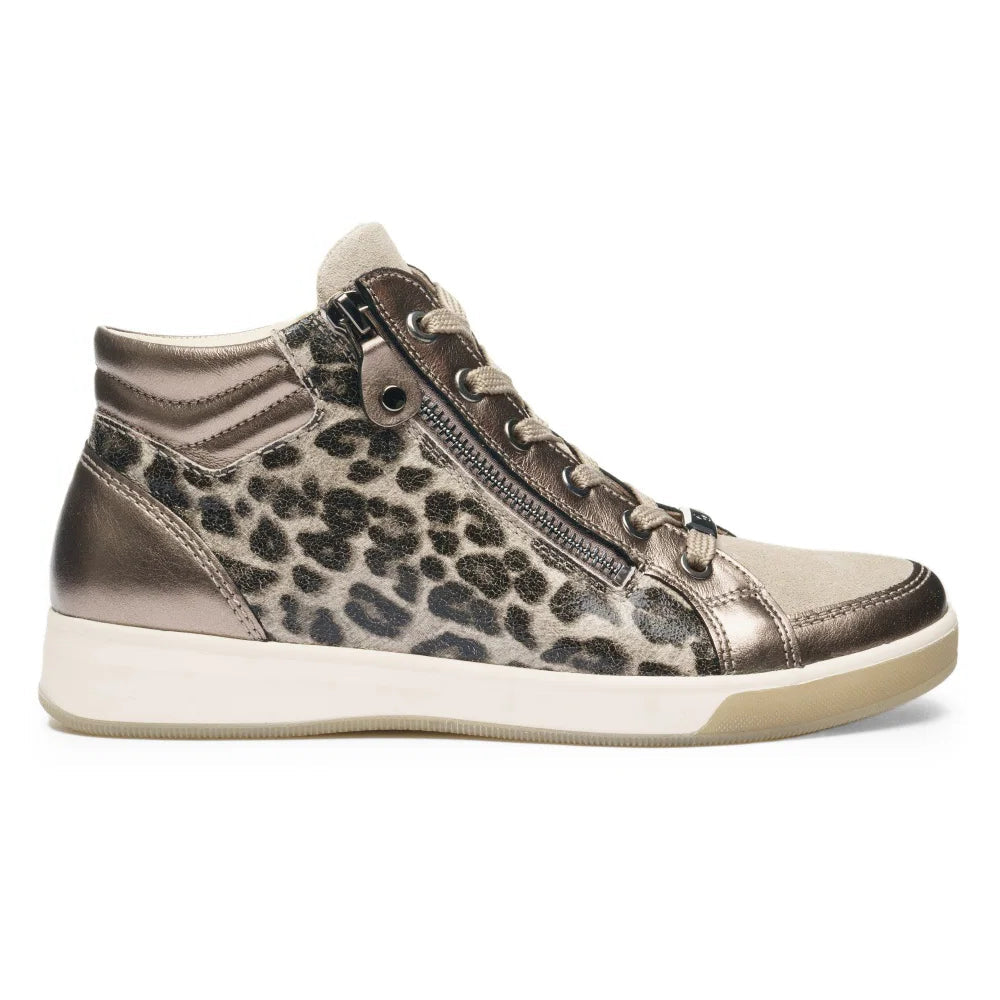Ara women's leopard print ankle boots with metallic bronze panels