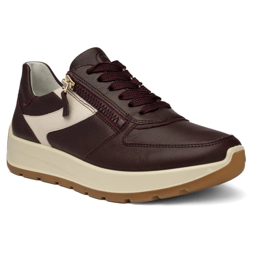 Ara women's merlot and cream wide fit trainers with gum sole