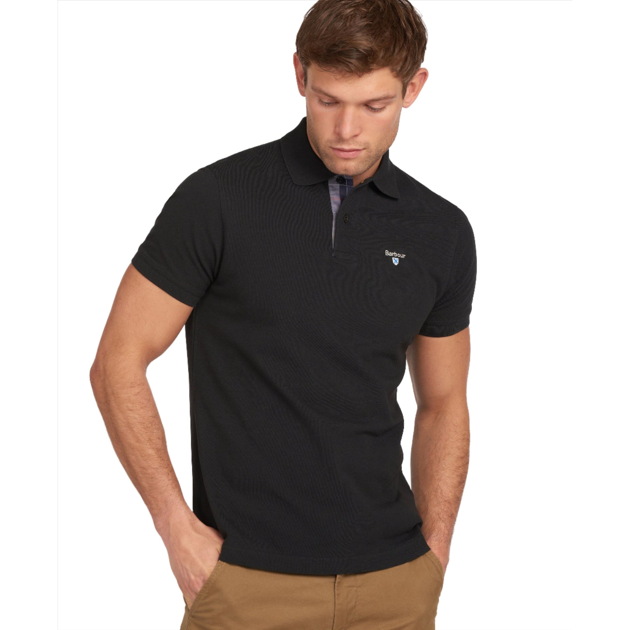 Barbour Mens Polo Tartan Pique Black/Modern
